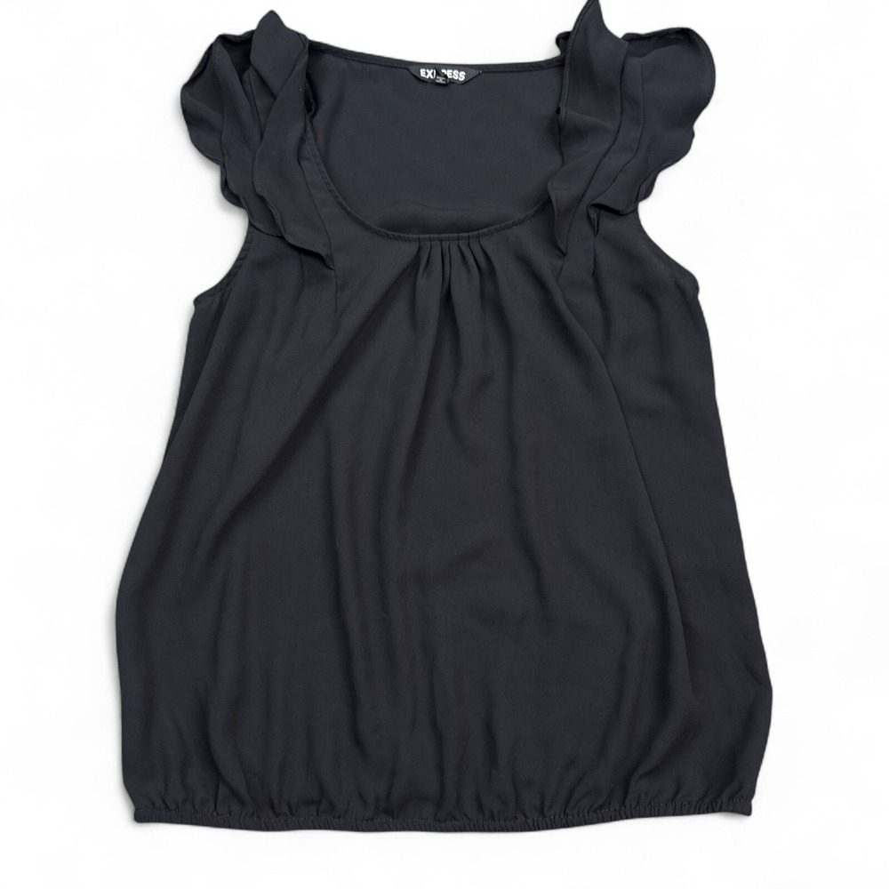 Express Blouse Top Womens Size‎ Small Black Sleeveless Ruffle Cocktail Casual